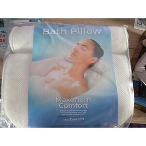 Basic Concepts Luxury Bath Pillow Maximum Comfort Head Neck Support White Mesh